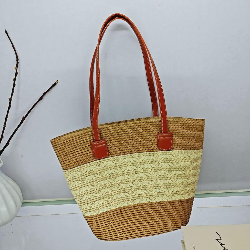 Strohtasche Damen Sommer Rattan Tasche Tragetasche Wind Schulter Strandtasche Nische Literarisch Neu