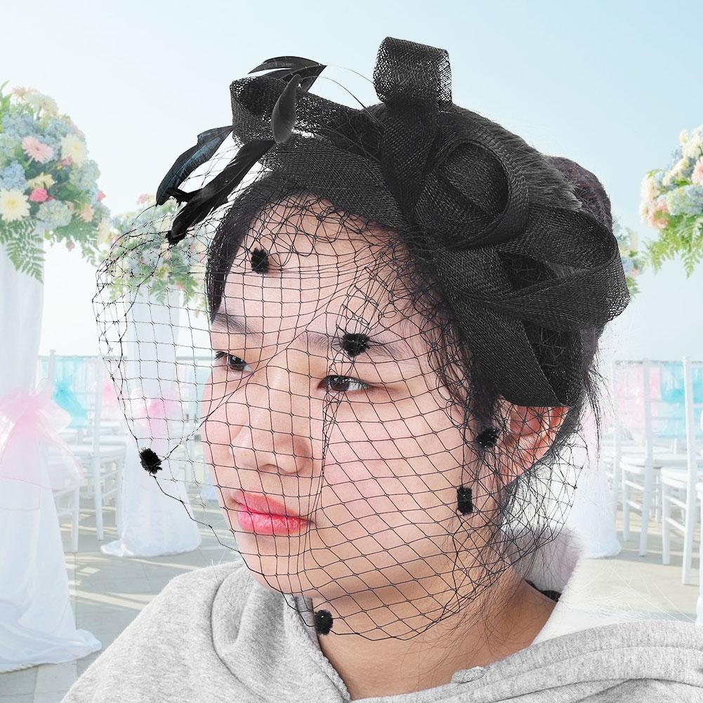 Wedding Women Net Mesh Bridal Face Veil Hats Brides Fascinator Headwear Hair Accessory(Black)