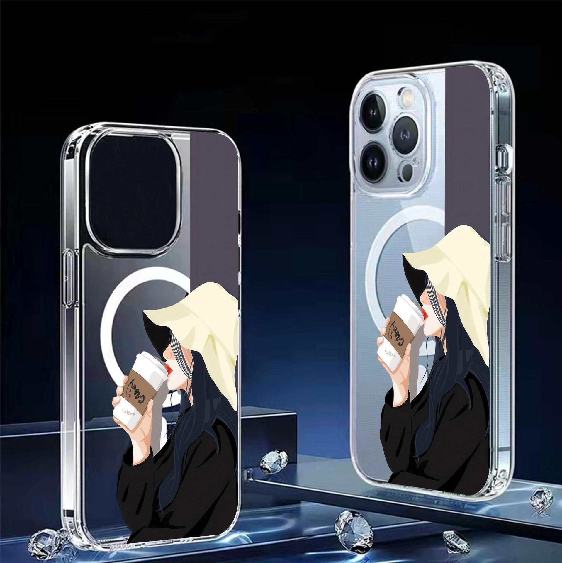 Magnetic Coffee Lover Transparent Full Wrap Case for iPhone 15/16/17 Pro Max iPhone 17 Pro прозрачный