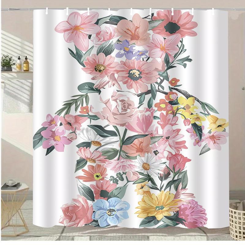 Colored Circles Washable Dirt-Resistant Shower Curtain Shower Head Waterproof Polyester Bath Curtain For Home Decor Accessories