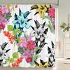 Red Flowers Shower Curtains Waterproof Fabric Floral Bath Curtains For Bathroom Bathtub Large Wide Bathing Cover With Hooks