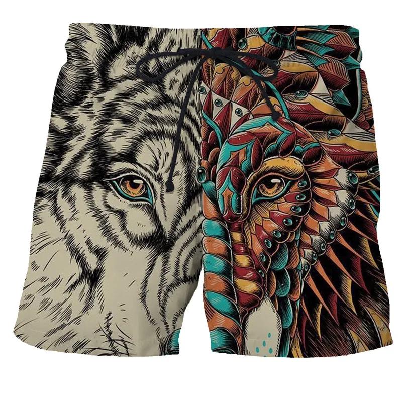 Quick Dry Bermuda Surf Swimming Shorts Animal Trunks Funny Wolf Men Summer Shorts Boxers Newest 3D Wolf Print Men Beach Shorts