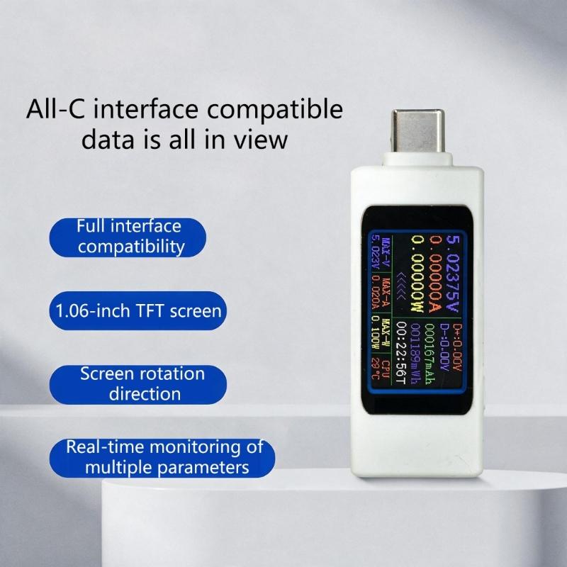 USB C Display Meter for Charging Data Review, Male to Female Type C Tool with 2 Way Monitoring Support for Daily Device Use at the Desk