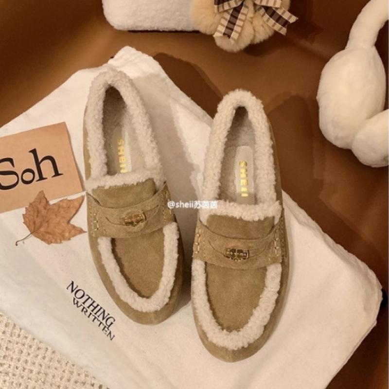 

Туфли Теплый Флис Ленивые Плоская Подошва Мао Мао Золотая Монета Женские Одинарные Туфли Зима 40 песочный