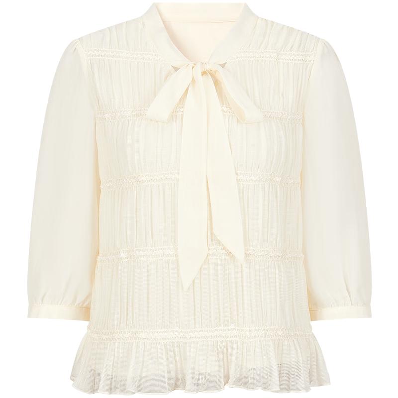AnnaCo by Jiuzi Women s Sequin Embroidered Smocked Chiffon Top S