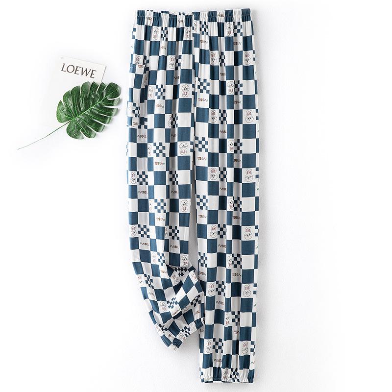 Pantaloni de pijama din bumbac mătase pentru femei, secțiune subțire de vară, anti-țânțari, pantaloni cu picior lat, culoare uni, pentru exterior, casă, petrecere a timpului liber, imprimeu, pantaloni de plajă până la genunchi
