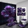 4Pcs Painted Floral Shower Curtain Set with Non-Slip Bath Mat, Toilet Lid Cover, Contour Rug & 12 Hooks, Bathroom Decor
