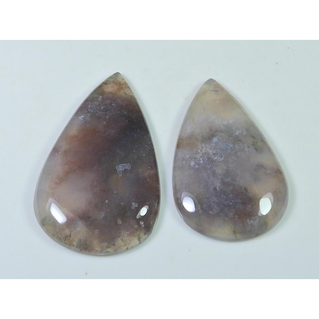 40-45MM Natural Green Moss Agate 2Pcs Pear Cabochon Loose Gemstone 93Cts. SK-4071