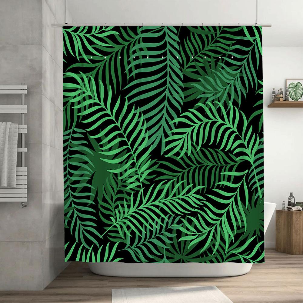 Tropical Plant Pattern Shower Curtain Green Leaves Design For Bathroom Decor
