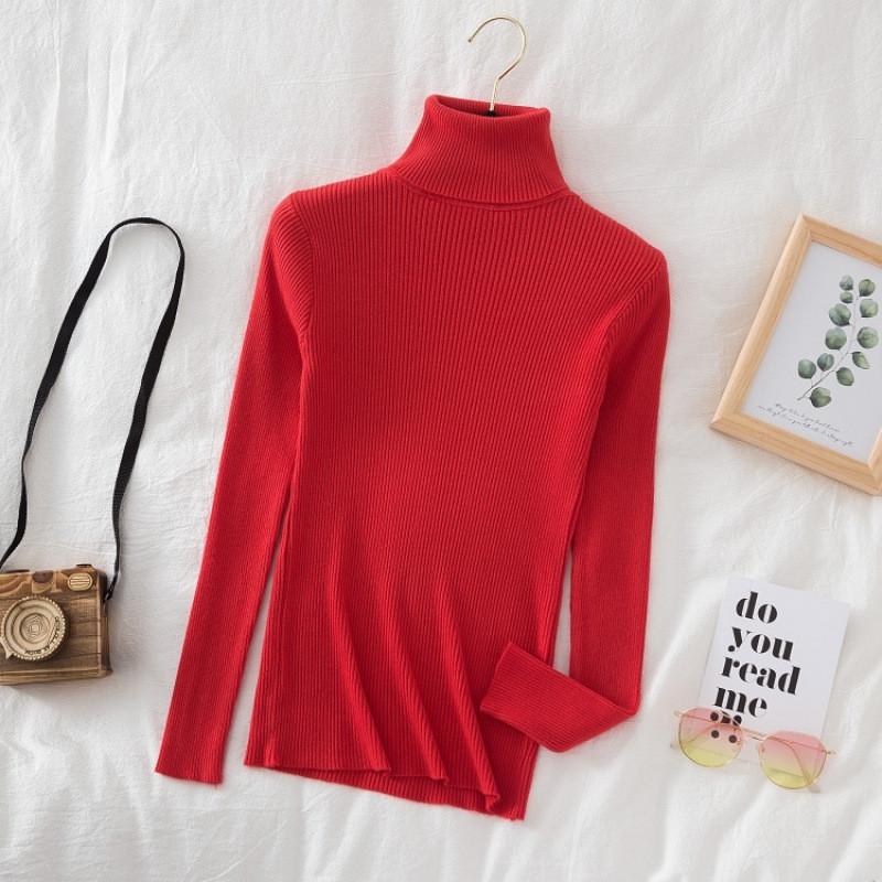 Elegant Knit Sweater For Women With High Neck Slim Fit Long Sleeve Casual Wear