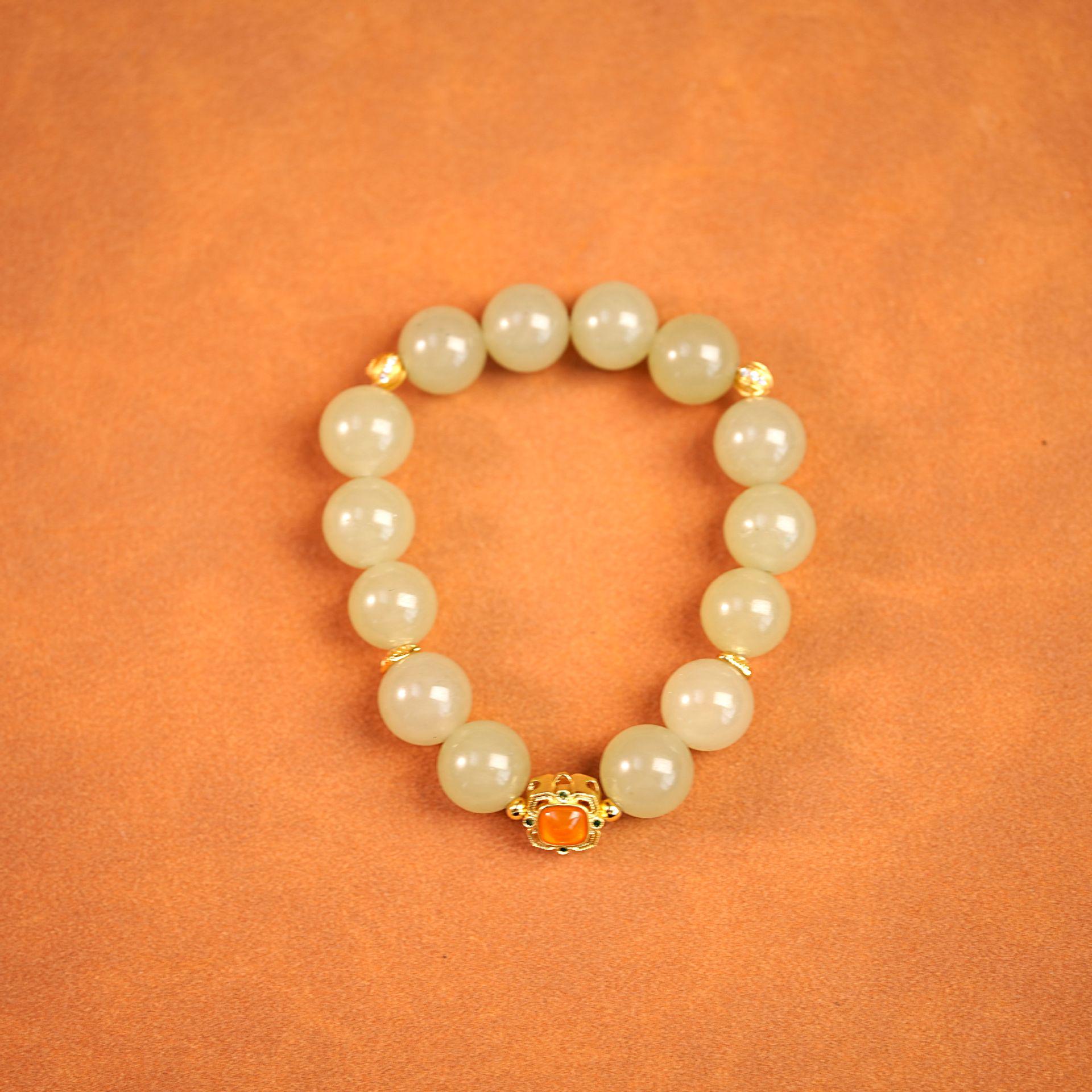 

Hetian Jade & Crystal Nanhong Beaded Bracelet - Light Luxury Retro Women s Jewelry