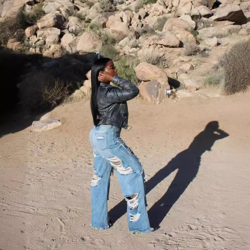 Broken Jeans Women's Street Fashion Fringe Micro-large Pant