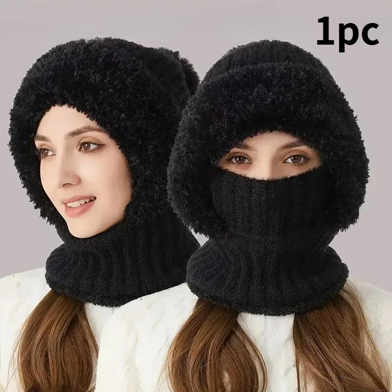 Hot selling all-in-one winter warm outdoor hiking plush knitted hat, outdoor cycling, face, neck cover warm hat