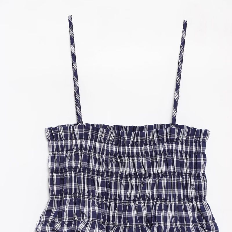 Kaslead New Women Clothes Western Style Simple Retro Blue Plaid Double Purpose Tube Top Suspender Skirt Skirt