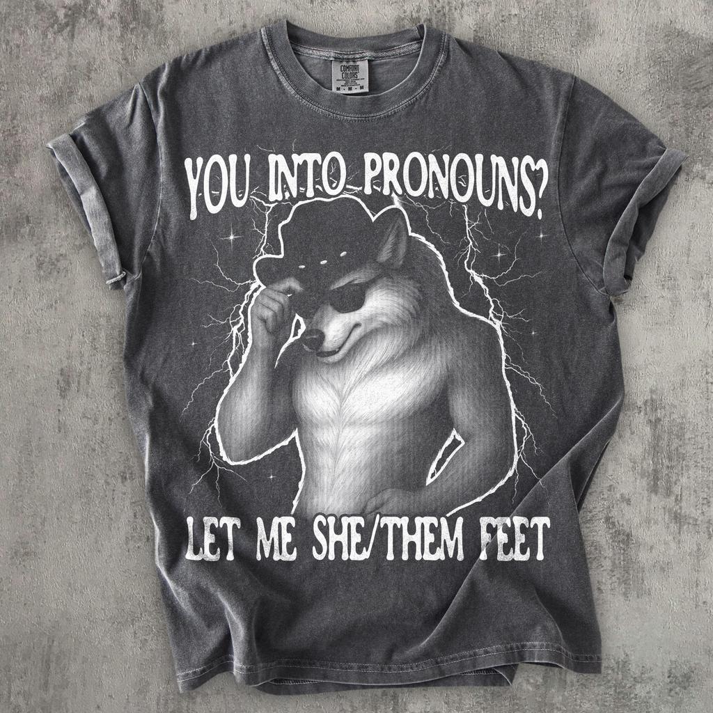 You Into Pronouns Let Me She Them Feet Funny Meme T-shirt, Alpha Werewolf Shirt, Sarcastic Shirts, Unisex Cotton, Gag Gifts, Ironic Tee