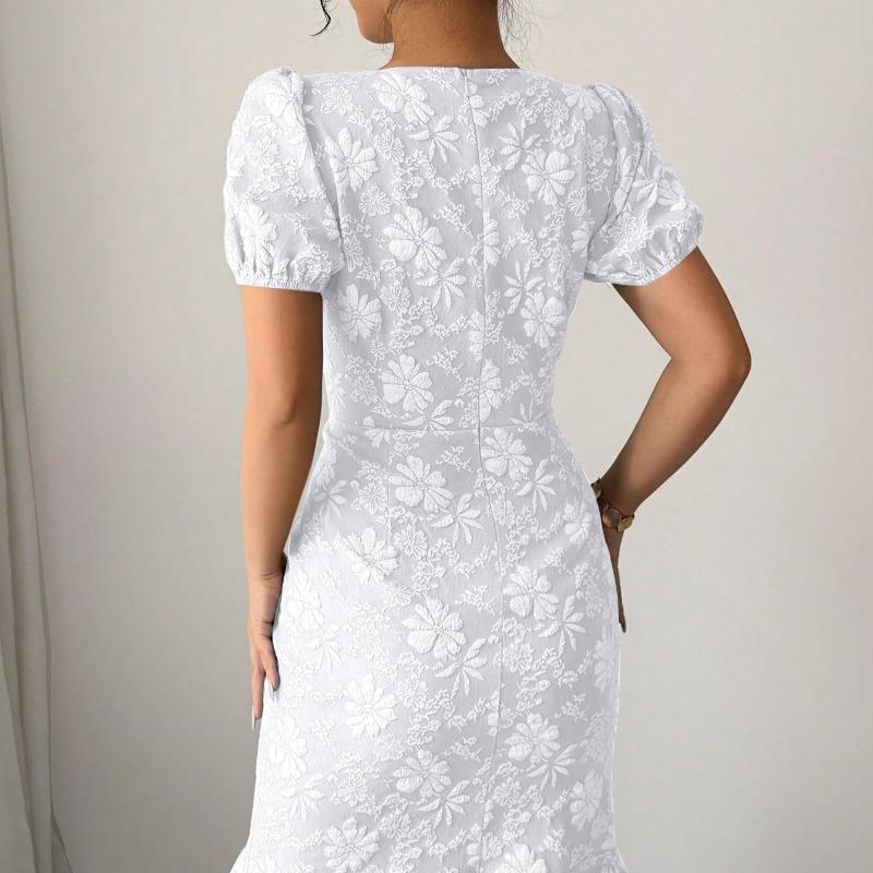 Vestiti casual da donna con stampa a fiori, a maniche corte, con scollo a V e vita alta, estivi e primaverili