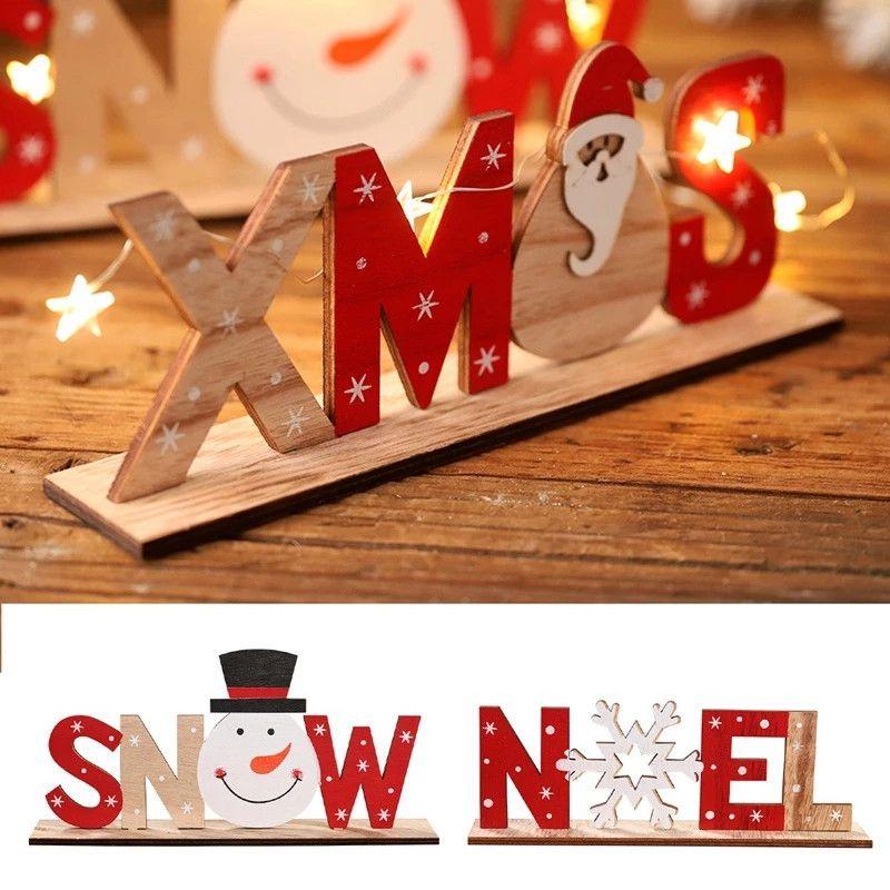 Decor Christmas Wooden Table Desktop Sign Xmas Gifts New Year Home Ornaments