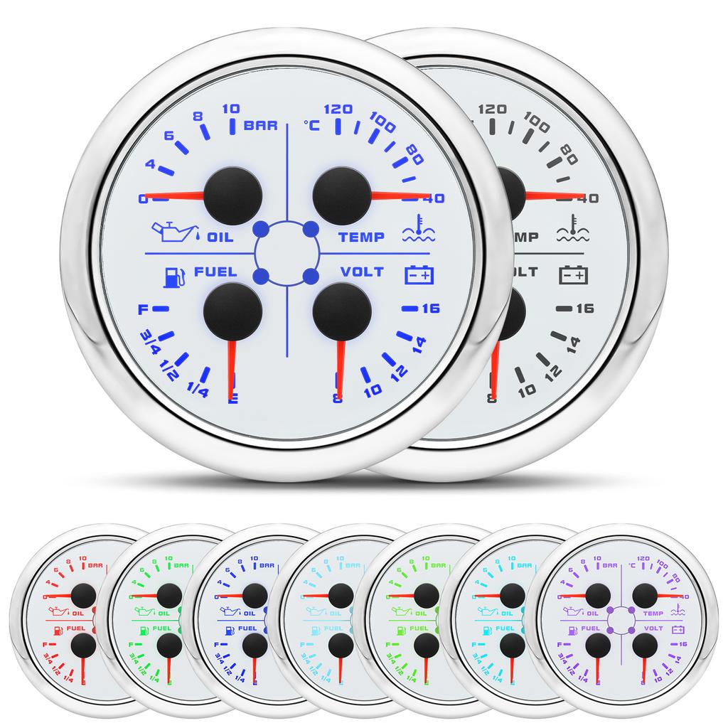 AD 4 In 1 Multifunction Gauge 85MM Fuel Pressure Measurement Oil Pressure Gauge Fuel Level Water Temp Meter Voltmeter with Alarm
