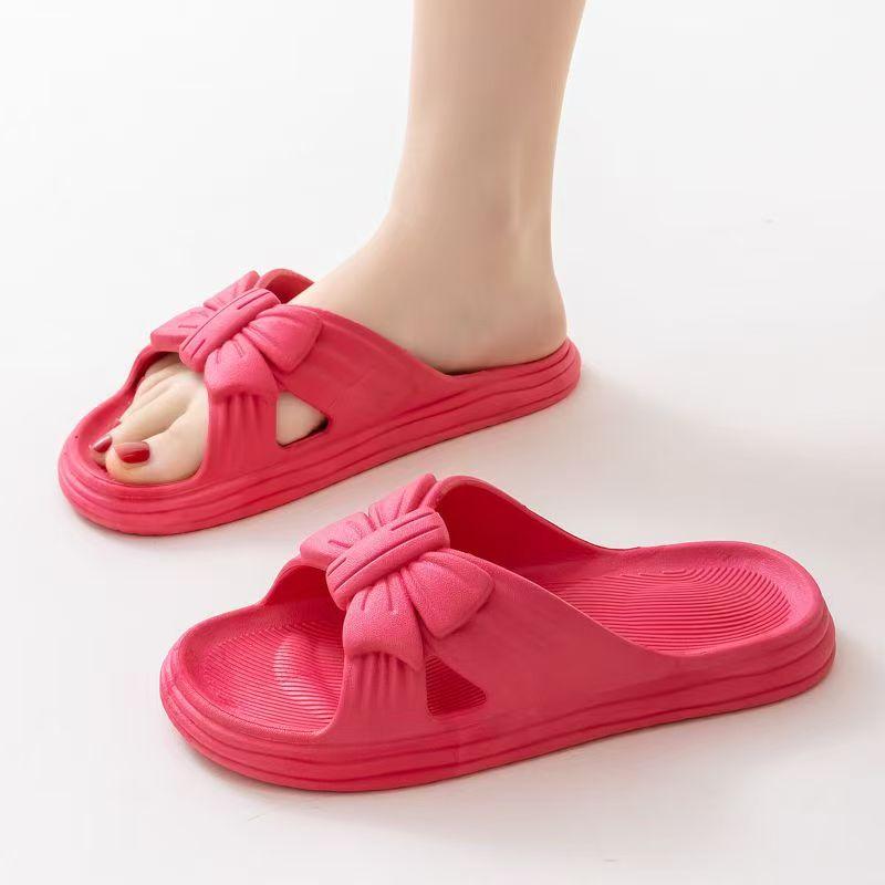 Women's Summer New Bow Flat Sole Slippers Open Toe Thick Sole Light Non Slip Home Slippers Bathroom Slippers Outdoor Slippers