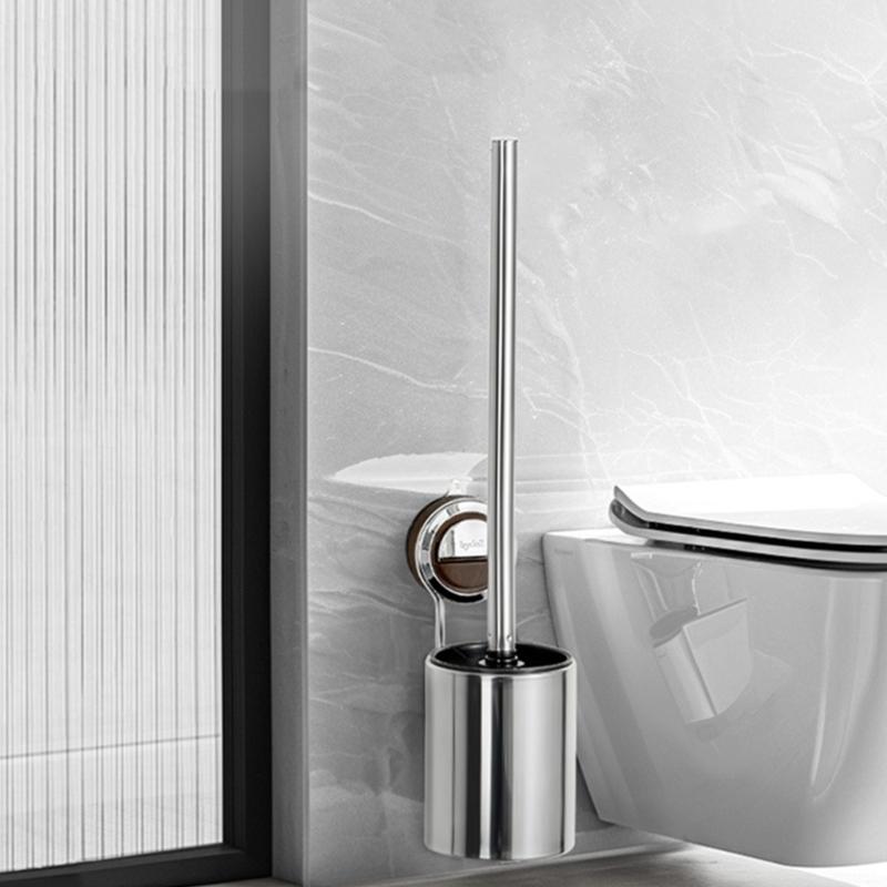 Space Saving Toilet Cleaning Brush with Flexible Head and Hygienic Holder for Small Bathrooms