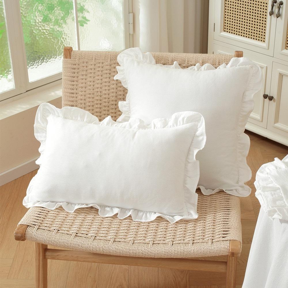 Lotus Leaf Skirt Edge Ruffled Edge Pillowcase Plaid Print Art Cushion Cover Home Decoration