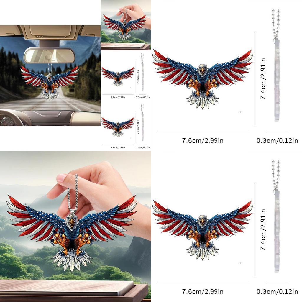 Unique 2d American Flag Eagle Car Interior Rearview Mirror Keychain Decoration
