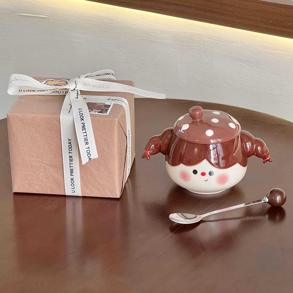 Hochwertiger geflochtener süßer Keramiktasse für kleine Mädchen mit Deckel Löffel Paar Frühstück Kaffeetasse Büro Wasserbecher