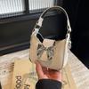 Mini Bow Buckle PU Bag Pu Leather Women's Shoulder Bag Trendy Silver Bucket Bag  Makeup Bag