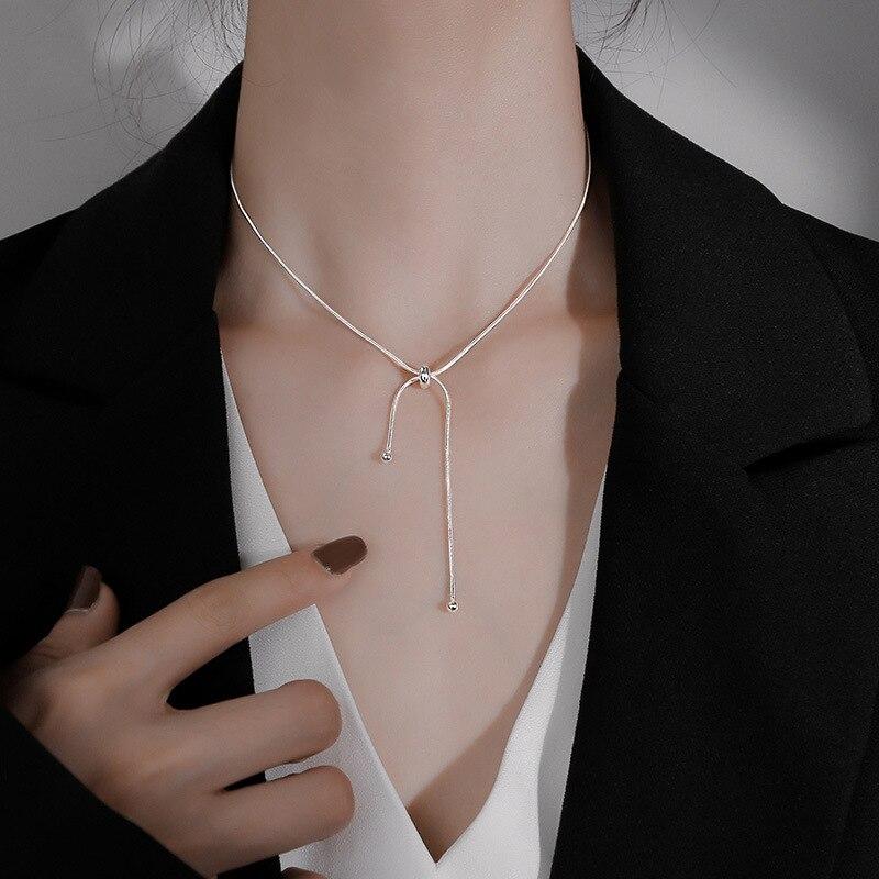 925 Sterling Silver Tassel Long Pendants Necklace For Women Girls Statement Party Jewelry Choker Dz257