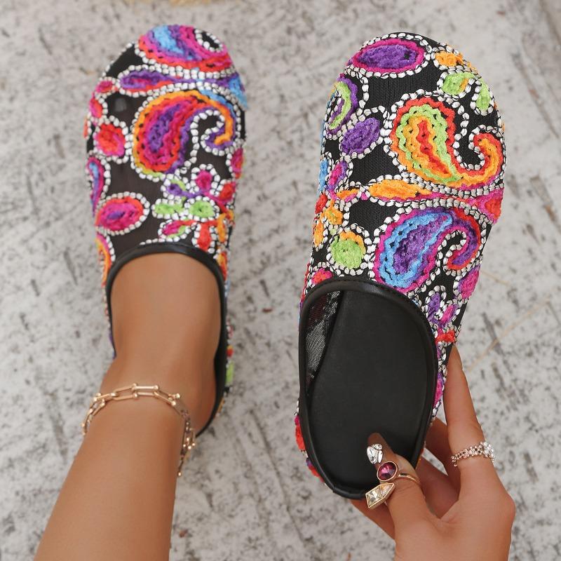 Damen Farbblock Böhmische Römische Flache Zehengeschlossene Pantoletten