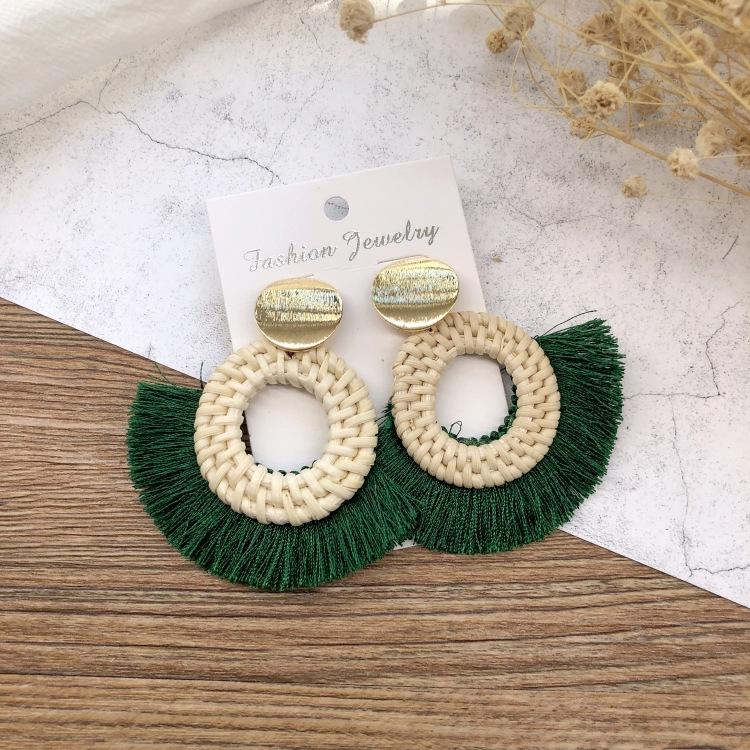 Holiday Style Handmade Grass Rattan Woven Earrings Retro Fringed Simple Stud Earrings Temperament Versatile Women's Earrings