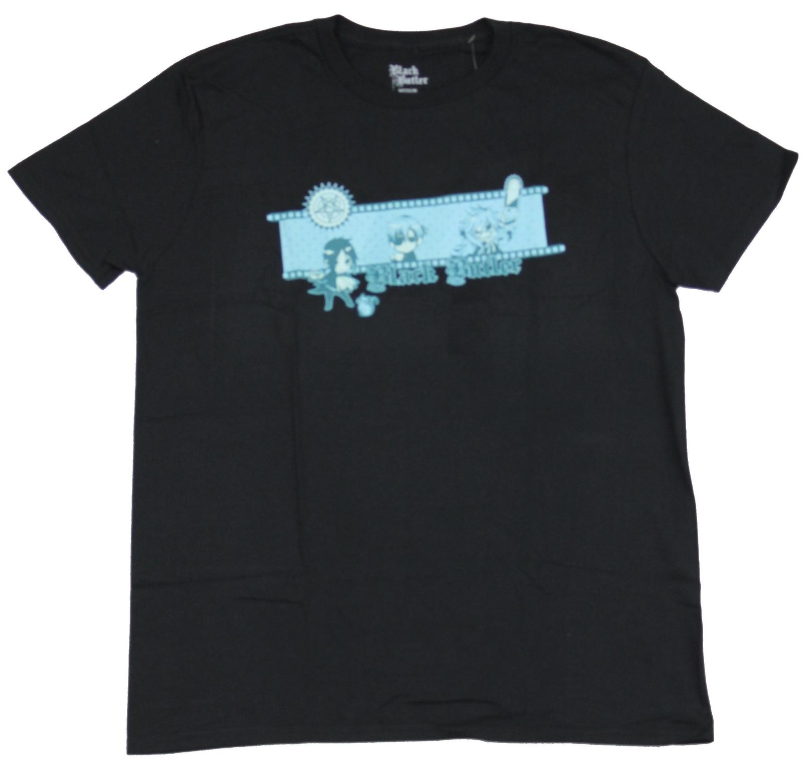 Black Butler Adult New T-Shirt - Chibi Pic Blue Name Bar XL