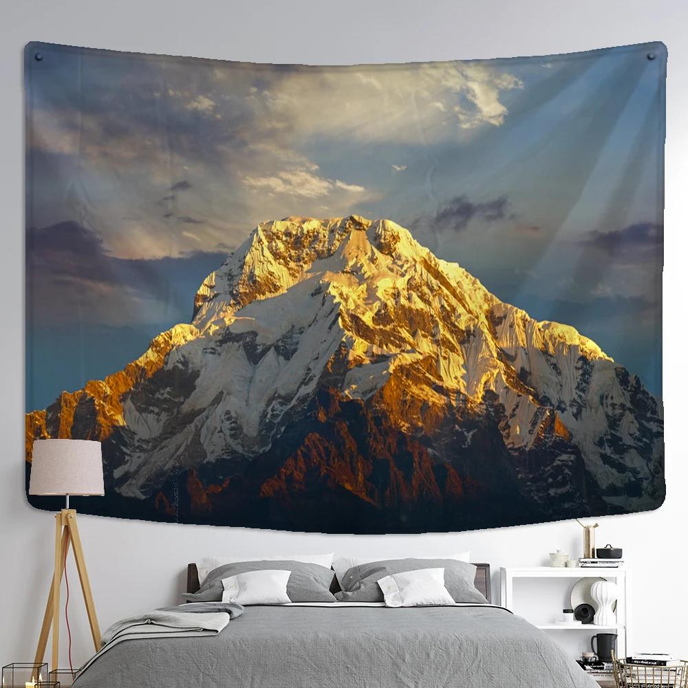 Sunrise of Mountain Peak Tapestry Himalayas Scenery Wall Hanging Hippie Cloth Backdrop Beach Mat Dorm Home Decor