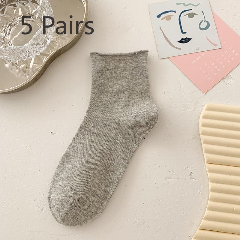 5 Pairs of Cute Candy Colored Rolled Up Mid Top Socks for Women In Summer