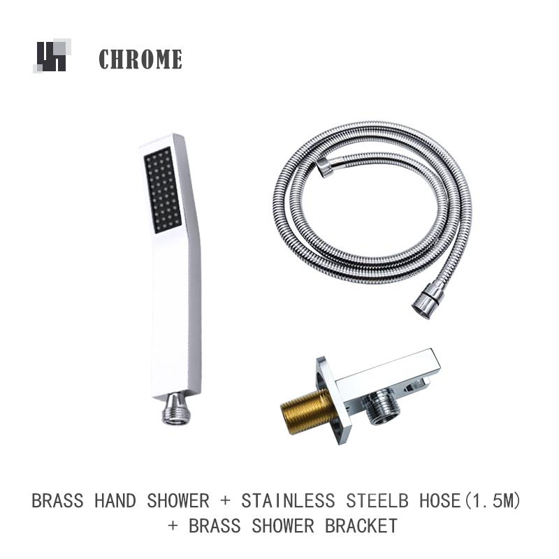 Black Chrome Bath Hand Shower Set Wall Mount Hand Held Brass Shower Head Copper Holder Stainless Steel Hose Water Saving Sprayer