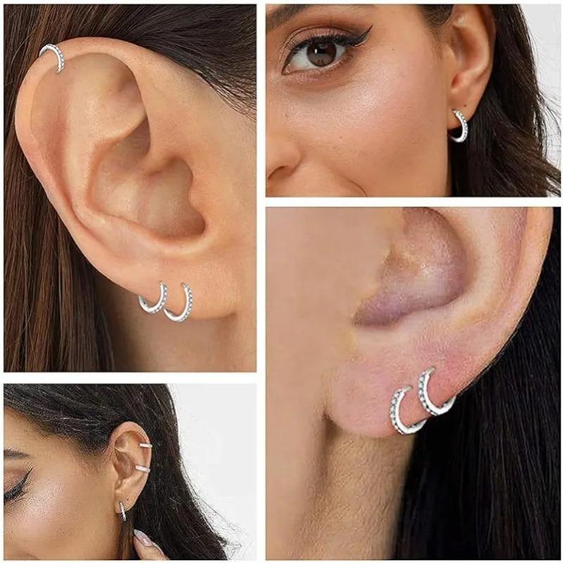 925 Sterling Silver Shiny Crystal Hoop Earrings For Women Fashion Luxury Minimalist Round Earrings Classic Jewelry Party Gifts