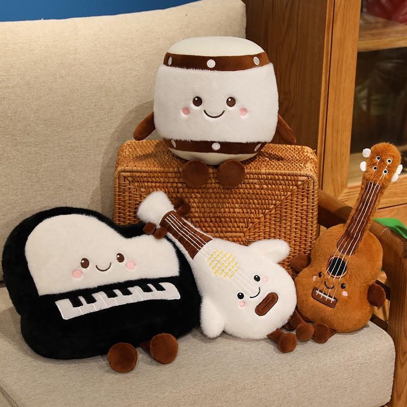 Adorable Musical Plush Toys Soft Violin Guitar Piano Round Drum Stuffed Dolls Instrument Gifts For Kids Music Lover Home Decor