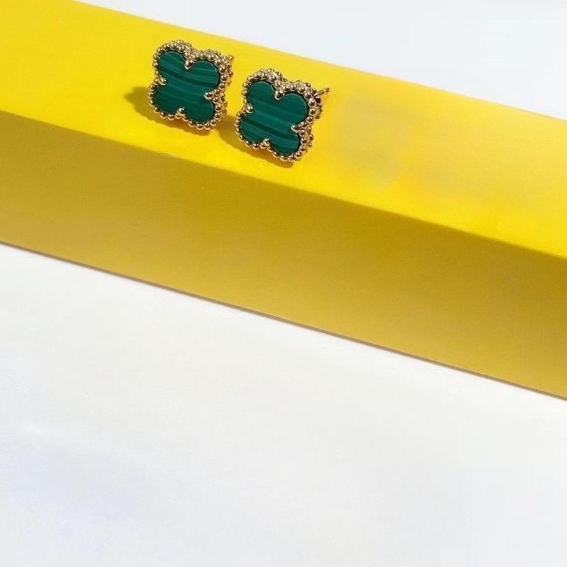 High Version Lucky Four-leaf Clover Earrings for Women 18K Fashion Light Luxury Natural White Mother-of-pearl Pair of Earrings