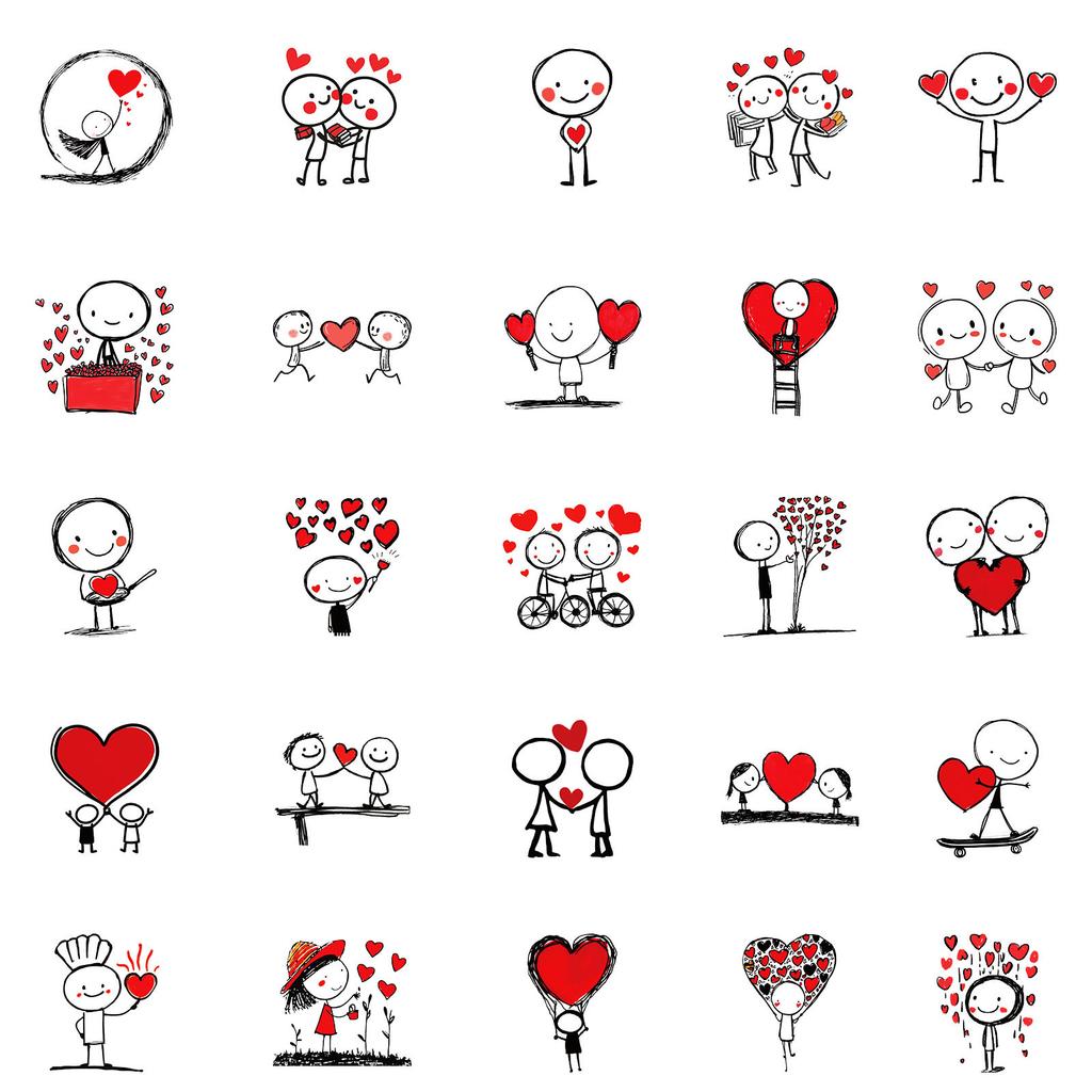 50 Stick Lines Villain Graffiti Sticker Red Love Personality Cartoon Diy Hand Account Sticker