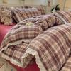 INS Korean Style Bedding Sets 2025 New Cotton Wrinkled Double-Layer Yarn Lace Bedding Sets Plaid Christmas Decor Gift Home Decor