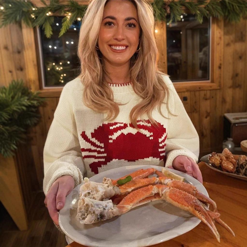 2025 Fashion New Crab Print Pattern Round Neck Shoulder Long Sleeve Plus Size Loose Sweater