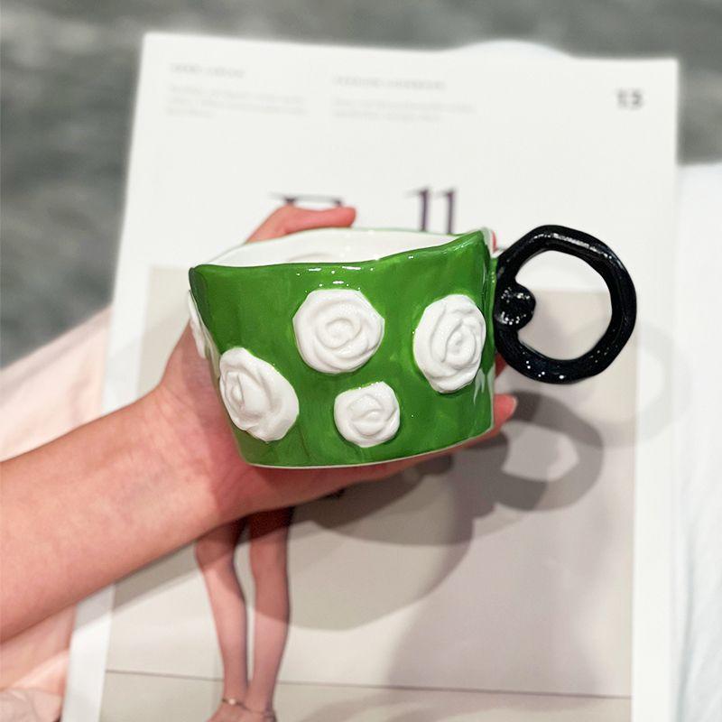 

Girl s Heart 3D Relief Rose Ceramic Mug Couple Drinking Water Coffee Cup Gift Handheld Gift 401-500ml зелёный