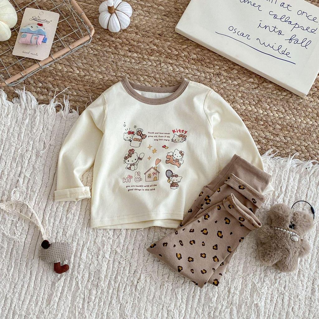 2025 Autumn Kids' Cartoon Homewear Set: Girls' Polka Dot Outfit & Boys' Belly-Protecting Pants