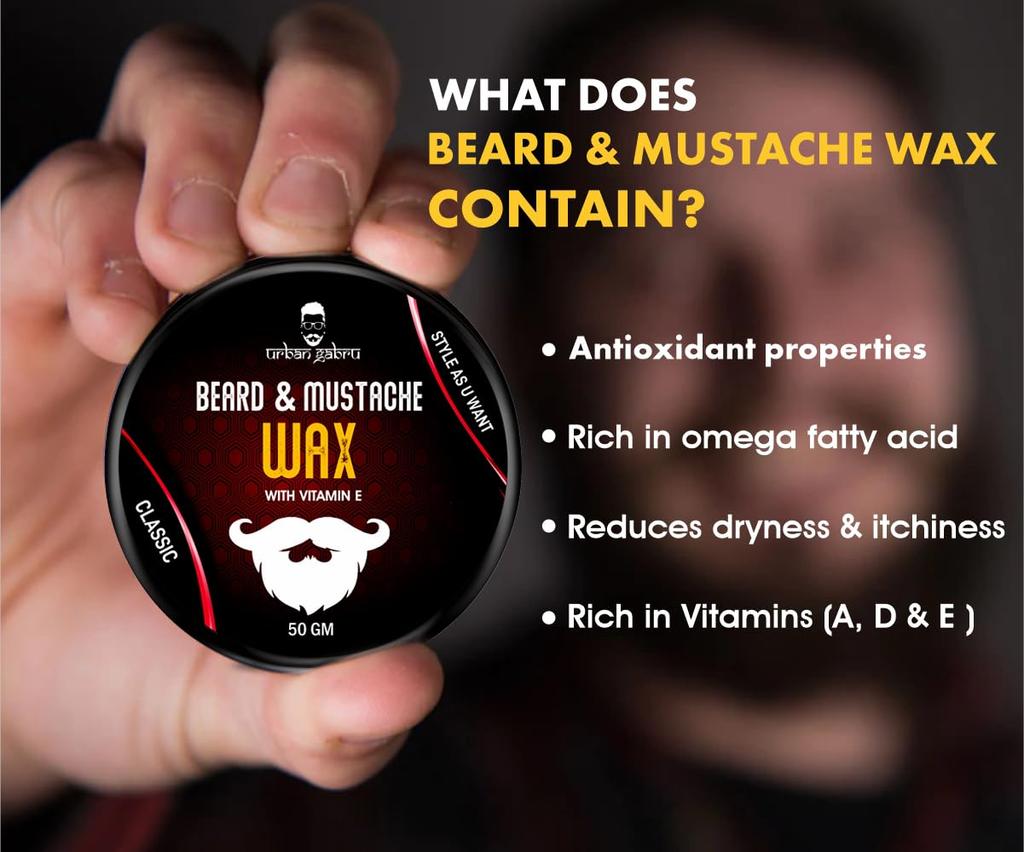 UrbanGabru Bart- und Schnurrbartwachs Starker Halt Natürlicher Glanz Styling für Männer Tägliche Pflege 50 g Feste Kontrolle Zitrus-Gel