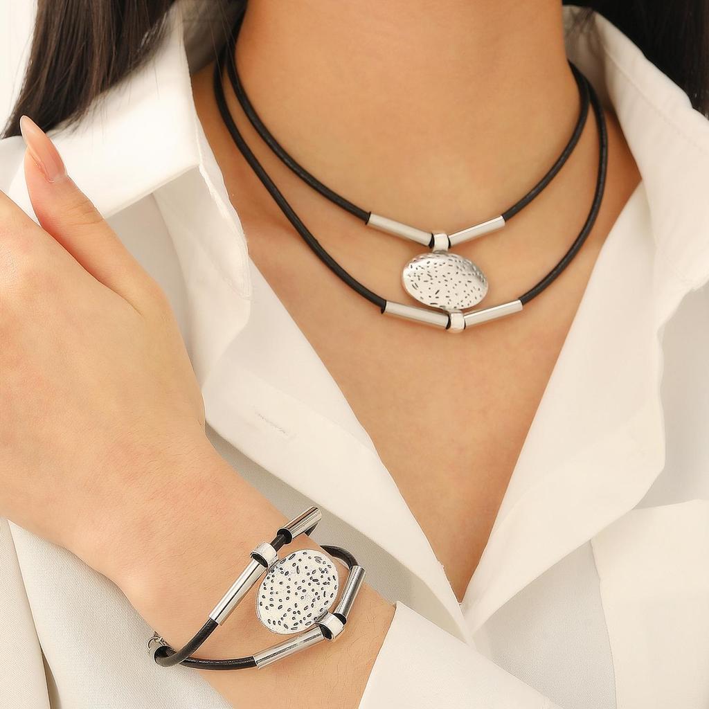 Exaggerated Multi-Layer Braided Choker & Bracelet Set for Women