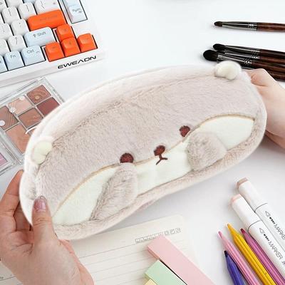 High Quality Portable Plush Pen Bag Otter Penguin Large Capacity Stationery Bag Pencil Case Back To School Gift