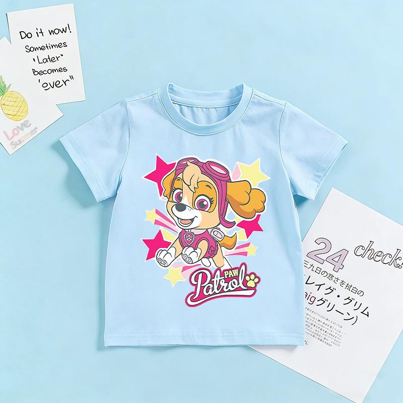 skye T-Shirt Cartoon Anime Figure Print little Girls paw patrol Children aged 3-8 Fashion Sweet Tops Summer Clothes Kids Gift