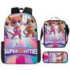 Superkitties Kids Backpack Set 3-Piece Cartoon School Bag Lightweight Durable for Boys Girls Preschool Elementary Gift