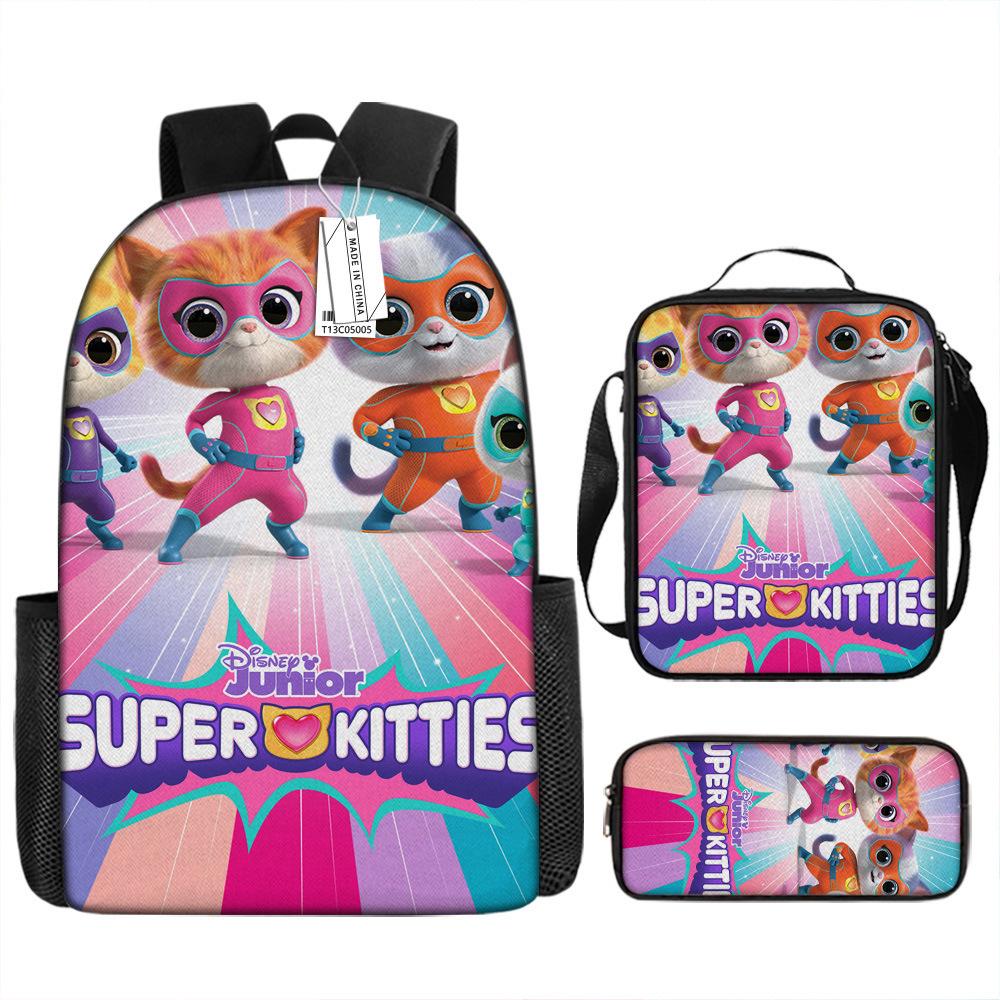 Superkitties Kids Backpack Set 3-Piece Cartoon School Bag Lightweight Durable for Boys Girls Preschool Elementary Gift
