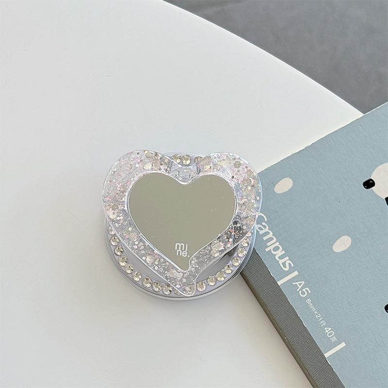 Korean Glitter Heart Mirror with Magnetic Magsafe Phone Holder and Airbag Design